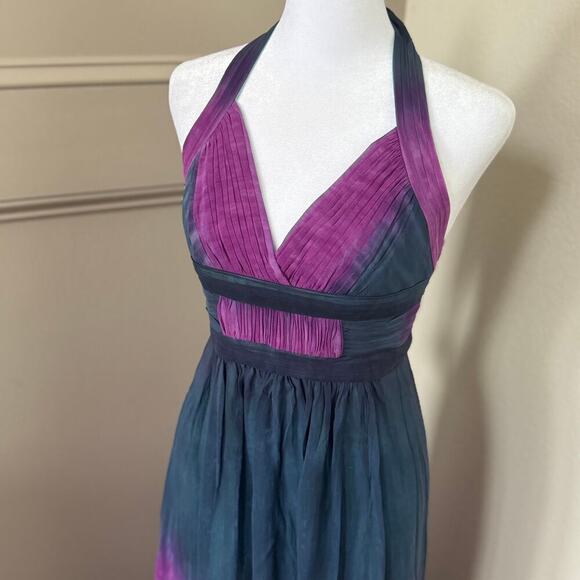 BCBG Maxazaria 2000s Y2K Ombre Tie Dye Silk Chiffon Maxi Halter Dress Size 2 - Picture 2 of 8